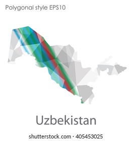 Uzbekistan map in geometric polygonal style.Abstract gems triangle,modern design background.
