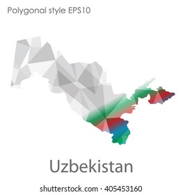 Uzbekistan map in geometric polygonal style.Abstract gems triangle,modern design background.