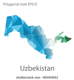 Uzbekistan map in geometric polygonal style.Abstract gems triangle,modern design background.