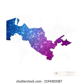 Uzbekistan map in geometric wireframe blue with purple polygonal style gradient graphic on white background. Vector Illustration Eps10.