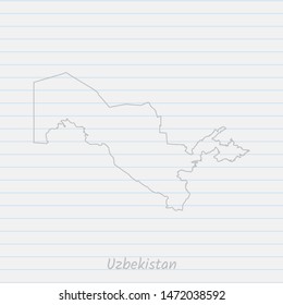 Uzbekistan map hand drawn gray outline on notebook background. Vector Illustration EPS10.