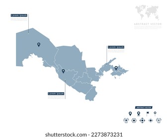 Uzbekistan map of infographic blue Navigator pin location checking communication information plan position.