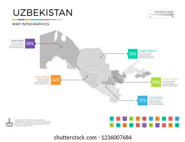  Uzbekistan map infographics with editable separated layers, zones, elements and district area in vector