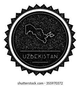 Uzbekistan Map Label with Retro Vintage Styled Design. Hipster grungy insignia vector illustration