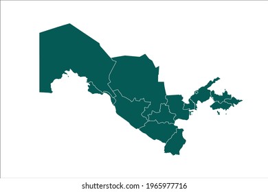 Uzbekistan map Olive green Color on White Backgound
