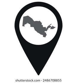 Uzbekistan map. Map of Uzbekistan on map pin icon black color isolated