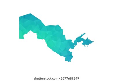 Mapa do Uzbequistão - Ilustração vetorial estilo polígono em verde e azul gradiente, baixo projeto geométrico poly, isolado no fundo branco, perfeito para infográficos e uso de aprendizagem.