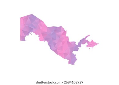 Mapa do Uzbequistão - Ilustração do vetor estilo polígono em gradiente rosa e roxo, baixo projeto geométrico poly, isolado no fundo branco para infográficos e educação.