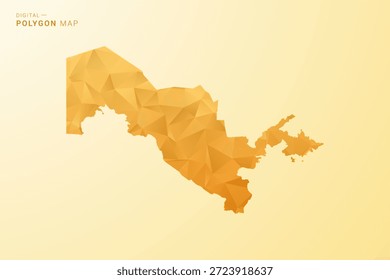 Mapa de Uzbekistán - Ilustración vectorial de estilo polígono en diseño geométrico de bajo poli amarillo y naranja, silueta mínima moderna, aislada para infografía.
