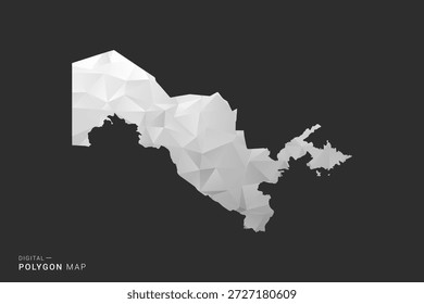 Mapa de Uzbekistán - Ilustración vectorial de estilo polígono en diseño geométrico de bajo poli negro, gris y blanco, silueta mínima, aislado para infografía.