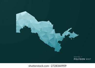 Mapa de Uzbekistán - Ilustración vectorial de estilo polígono en diseño geométrico de bajo poli verde y azul, silueta mínima limpia para infografía.