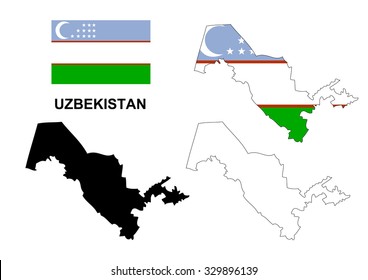 Uzbekistan map vector, Uzbekistan flag vector, isolated Uzbekistan