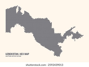 Uzbekistan Map Vector Hexagonal Halftone Pattern Isolate On Light Background. Hex Texture in the Form of Map of Uzbekistan. Mod Technological Contour Map of Uzbekistan for Design or Business Projects