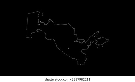 Uzbekistan map vector illustration. Drawing with a white line on a black background.
