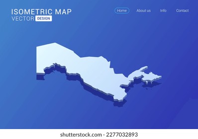 Uzbekistan map white on blue background with isolated 3D isometric concept vector illustration.
