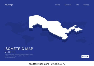 Uzbekistan map white on dark blue background 3d isometric vector illustration.