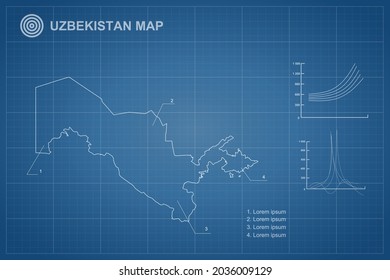 Uzbekistan Map - World Map International vector template with outline style and white color isolated on blueprint background - Vector illustration eps 10