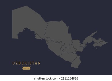 Uzbekistan Map - World Map International vector template with High detailed including grey and black outline color isolated on black background - Vector illustration eps 10