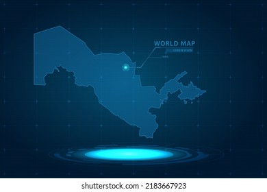 Uzbekistan Map - World Map International vector template with Hologram in perspective style and HUD, GUI, UI interface isolated on blue background for design - Vector illustration eps 10