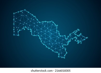 Uzbekistan Map - World Map mash line and point scales on blue technology background. Wire Frame 3D mesh polygonal network line, design sphere, dot and structure -  Vector illustration eps 10