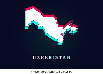 Mapa de Uzbekistán - Plantilla de vector de mapa mundial con Diseño único Resumen de brillo digital y 3d incluyendo color azul, rojo y blanco aislado en fondo oscuro - Ilustración vectorial eps 10
