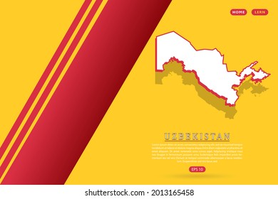 Uzbekistan Map - World map vector template with isometric style including shadow, white and red color on yellow background for website, infographic, banner - Vector illustration eps 10