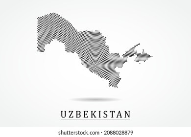 Uzbekistan Map - World map vector template with Black dots, grid, grunge, halftone style isolated on white background for education, infographic, design - Vector illustration eps 10