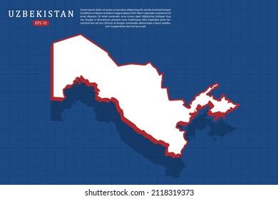 Uzbekistan Map - World map vector template with isometric style with white and red color including shadow on Blue grid background for website, design, infographic - Vector illustration eps 10