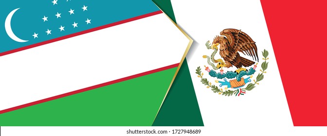 Uzbekistan and Mexico flags, two vector flags symbol of relationship or confrontation.