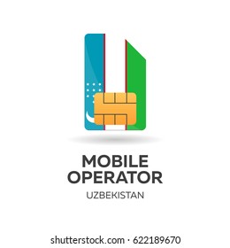 Uzbekistan mobile operator. SIM card with flag. Vector illustration