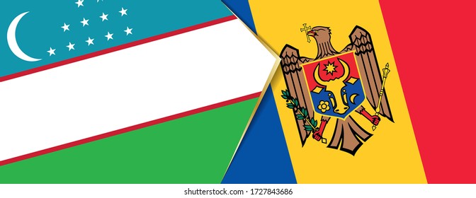 Uzbekistan and Moldova flags, two vector flags symbol of relationship or confrontation.
