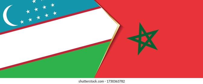Uzbekistan and Morocco flags, two vector flags symbol of relationship or confrontation.