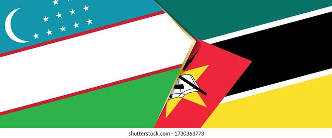 Banderas de Uzbekistán y Mozambique, dos banderas vectoriales símbolo de relación o enfrentamiento.