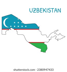 Uzbekistan National Flag Shaped as Country Map