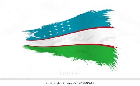 Uzbekistan National Flag with Textured Brush Strokes. Artistic Brush Stroke Design.