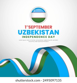 Uzbekistan National independence day greeting banner with waving national flag vector illustration