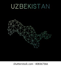 Uzbekistan network map. Abstract polygonal Uzbekistan network map design. Map of Uzbekistan network connections. Vector illustration.