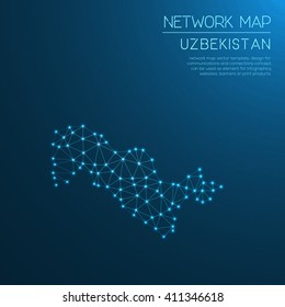 Uzbekistan network map. Abstract polygonal map design. Internet connections vector illustration.
