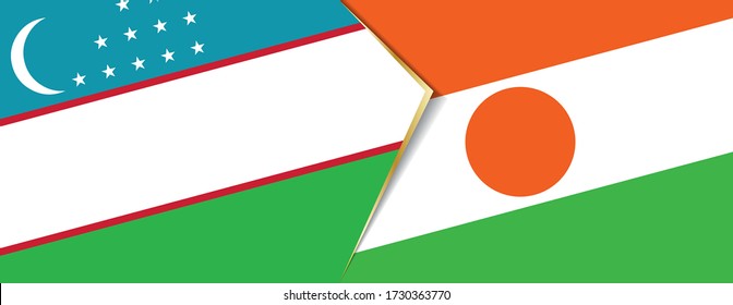 Uzbekistan and Niger flags, two vector flags symbol of relationship or confrontation.