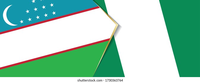 Uzbekistan and Nigeria flags, two vector flags symbol of relationship or confrontation.