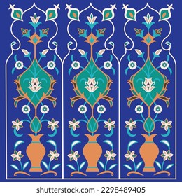 Uzbekistan ornament - architectual islamic ornaments, cobalt blue background. Traditional art in Central Asia.	
