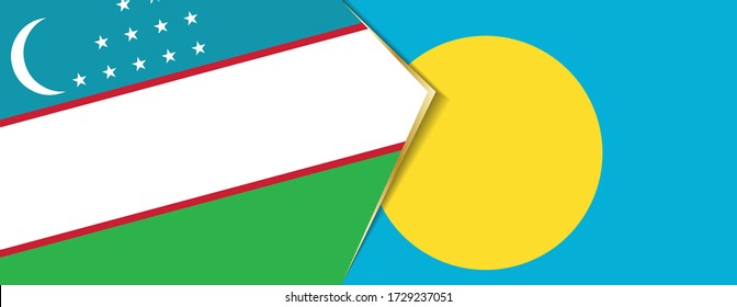 Uzbekistan and Palau flags, two vector flags symbol of relationship or confrontation.