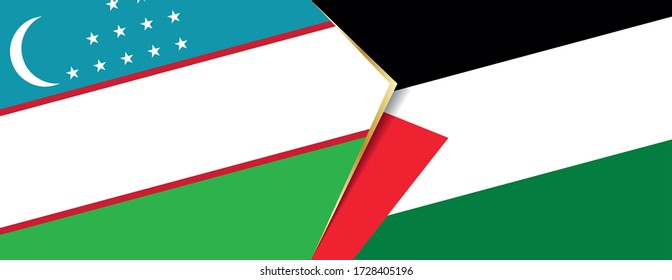 Uzbekistan and Palestine flags, two vector flags symbol of relationship or confrontation.