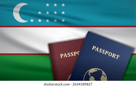 Uzbekistan Passport with flag of Uzbekistan Background