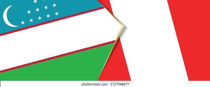 Usbekistan und Peru Flaggen, zwei Vektorfahnen Symbol für Beziehung oder Konfrontation.