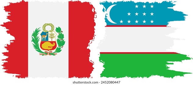 Uzbekistan and Peru grunge flags connection, vector