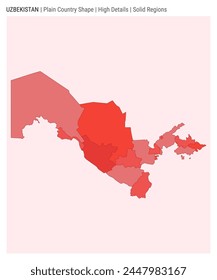 Uzbekistan plain country map. High Details. Solid Regions style. Shape of Uzbekistan. Vector illustration.