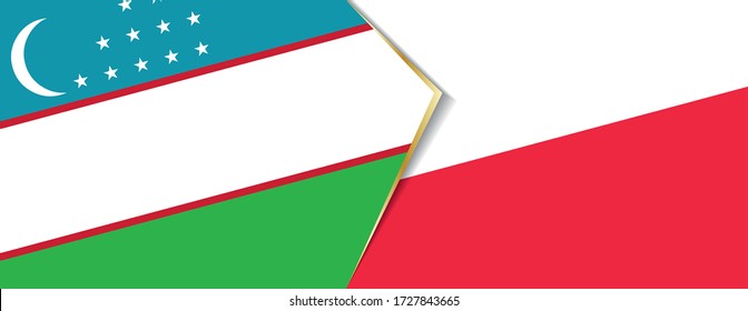 Usbekistan und Polen Flaggen, zwei Vektorflaggen Symbol für Beziehung oder Konfrontation.