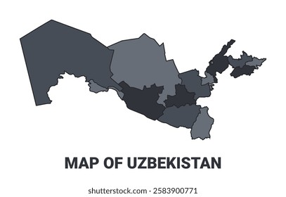 Uzbekistan political map border of regions outline vector set