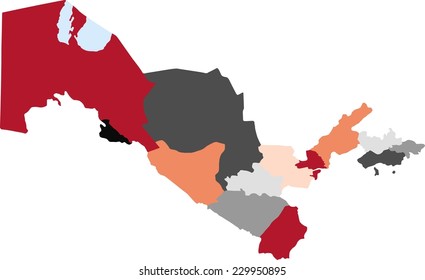 Uzbekistan political map with pastel colors.